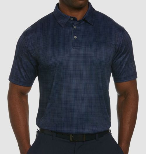 $62 Pga Tour Men's Blue Plaid Interlock Performance Golf Polo Shirt Size XL