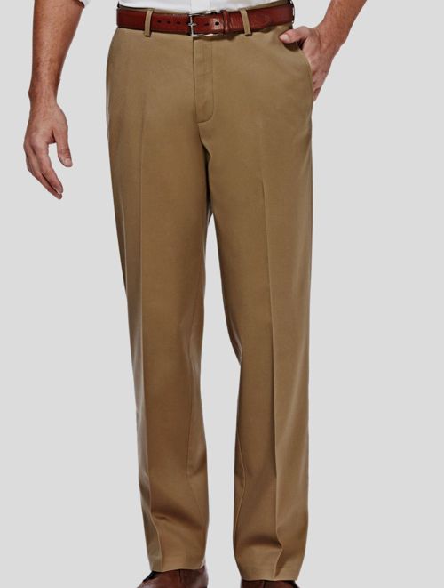 $70 Haggar Men's Beige Classic-Fit Flat-Front Expandable Dress Pants 34W 34L