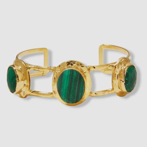 $295 Devon Leigh Women's 18k Gold Plated Brass Malachite Gold Thin Cuff