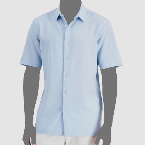 $30 Alfani Men's Blue Solid Short-Sleeve Button-Down Casual Shirt Size Small