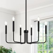 6-Light Black Farmhouse Chandelier for Dining Room and Home Lighting