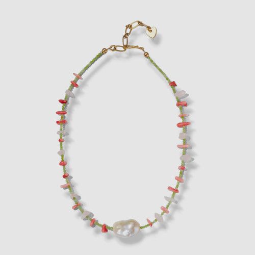 $204 Brinker & Eliza Women's Pink Green 24k Gold Plated Rising Sun Necklace