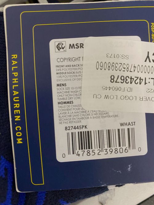 $21 Polo Ralph Lauren Men`s Blue Athletic Low Cut Socks 3-Pair Pack Shoe 6-12