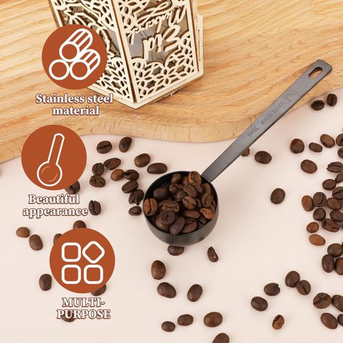 Metal Measure Spoon 2 Tablespoon Coffee Scoop 4.7In Black Long Handle 18/8 Stain