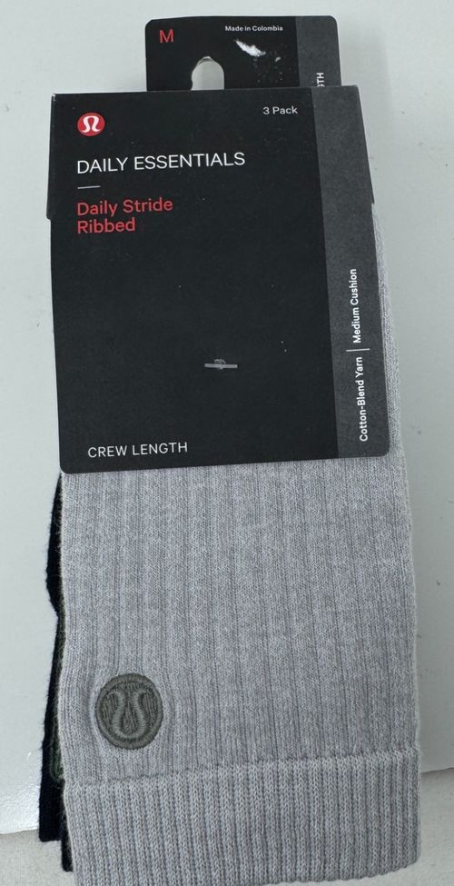 Lululemon Daily Stride Ribbed Crew Sock 3-Pack Gray Navy Green Men's M 6-9