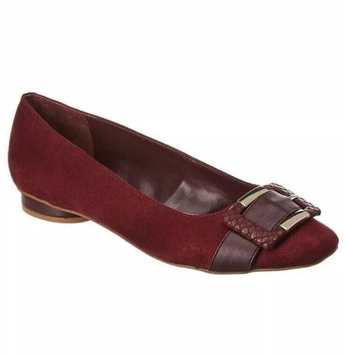 Women Tahari Venice Flat Dress Up Slip On Moccassin Faux Suede Wine 