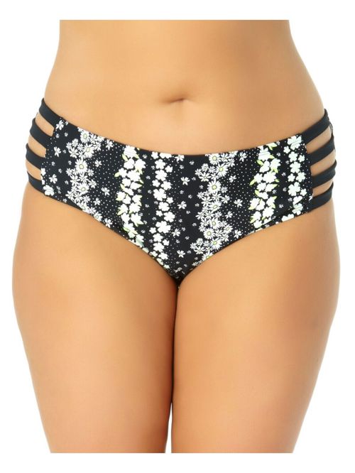 California Waves Floral Strappy Side Moderate Coverage Bottom, Black, Size 16/18