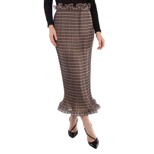 Burberry Ruffle Detail Check Chiffon Plisse Skirt, Brand Size 2 (US Size 0)