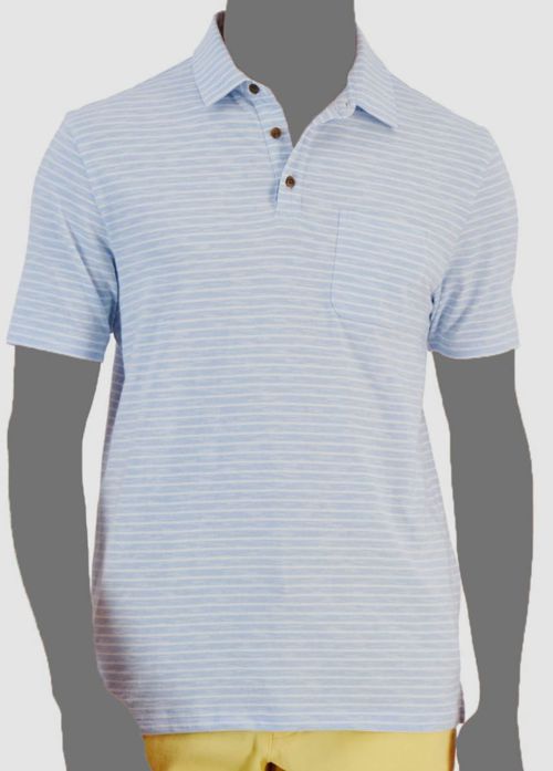 $50 Club Room Men's Blue Striped Stretch Short-Sleeve Polo Shirt Size Large