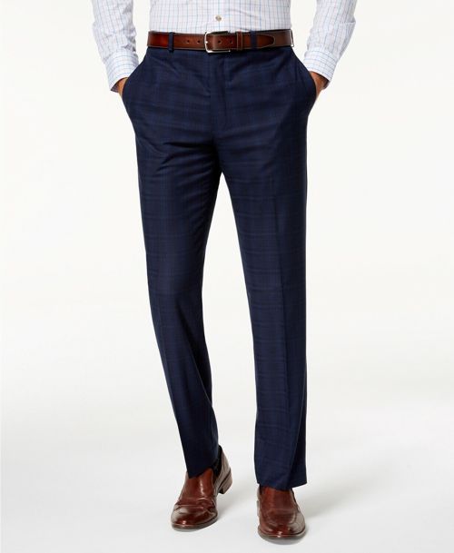 $280 Marc New York 35w 32l Men'S Blue Modern Fit Suit Check Dress Trousers Pants