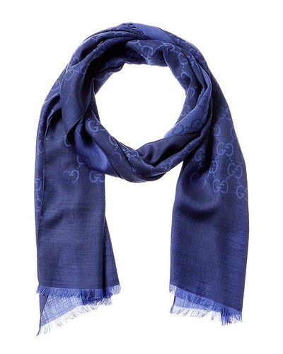 Gucci Logo Small Jacquard Wool & Silk-Blend Scarf Women's Blue
