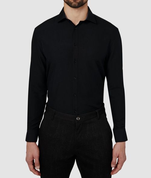 $50 Calabrum Men Black Modern Performance Wrinkle-Free Dress Shirt Size 14-14.5