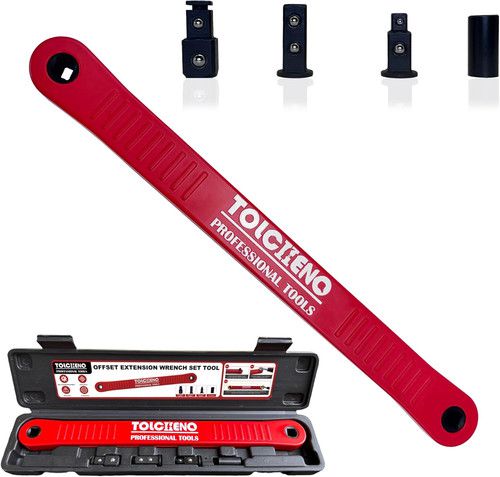 Pro Zero Offset Extension Wrench Set with Square Drive Adapters - Red