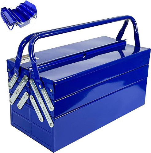 Metal Cantilever Tool Box, 3-Tier 5 Tray Fold Out Steel Tool Box with Handle, 18