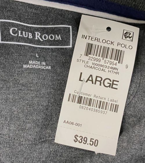 $39 Club Room Men's Gray Soft Touch Short-Sleeve Interlock Polo Shirt Size L