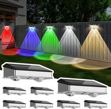 Solar Fence Lights Outdoor 8 Pack, Warm White & Cool White & 6 Colored+Rgb Color