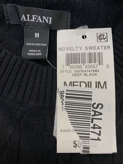$60 Alfani Men's Black Long Sleeve Cable-Knit Pullover Sweater Size M