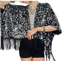 House of Harlow Black Sequenced Fringed Cardigan Wrap
