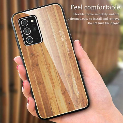 For Samsung Galaxy Note 20/20 Ultra 5G Wood Pattern Glass Back Phone Case Cover