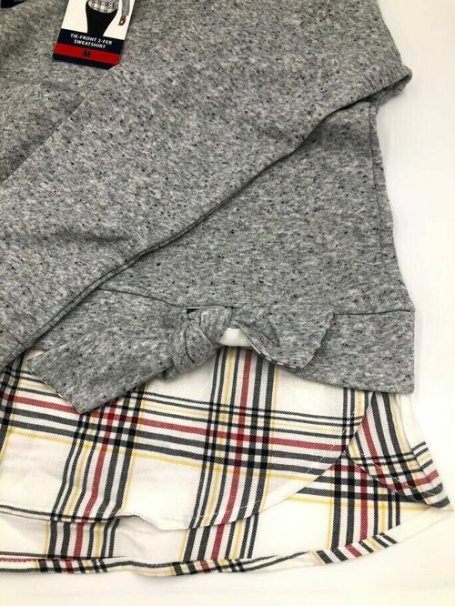 IZOD Women's Long Sleeve Tie-Front 2-Fer Sweatshirt Light Heather Gray Size M