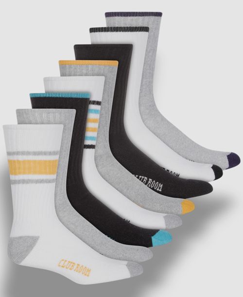 Club Room Men's 8 Pair Pack Black White Colorblock Crew Socks Shoe 7-12