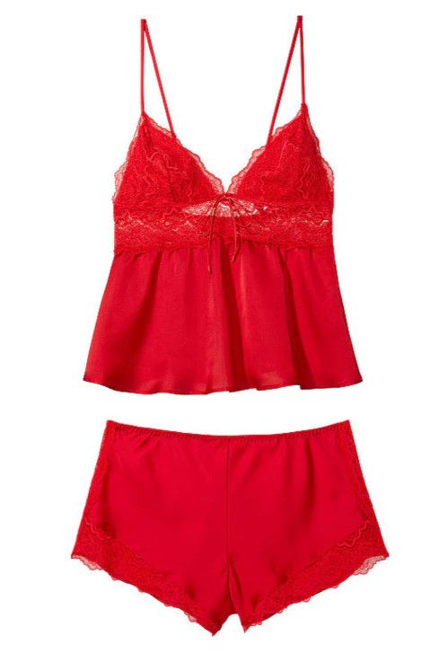 $70 VICTORIA'S SECRET STRETCH LACE & SATIN SLEEP PAJAMA SET CAMI TOP SHORTS XL