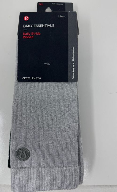 Lululemon Daily Stride Ribbed Crew Sock 3-Pack Gray Blue Green  Mens XL 12.5-14