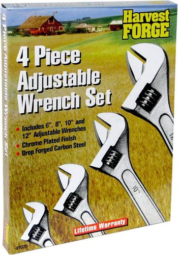 Allied International Harvest Forge Forged Carbon Steel Adjustable Wrench Set, 4