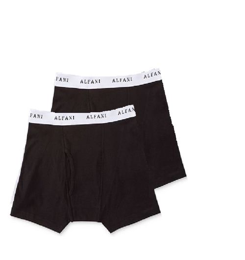 $58 Alfani Underwear Men'S Black Combed Cotton Boxer Briefs Trunk 2 Pack S