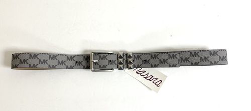 Women MK Michael Kors Mini MK Logo Leather Belt 1.25” Wide Grey