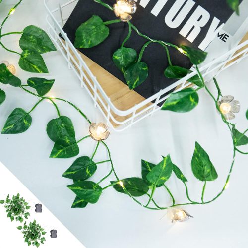 2 Packs Vine String Lights - Tiny Leaf Ivy String Lights with 48 Flower Lights B