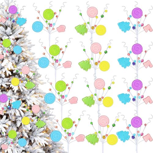 12 Pcs Pastel Candy Land Christmas Tree Ornaments and Decor Picks