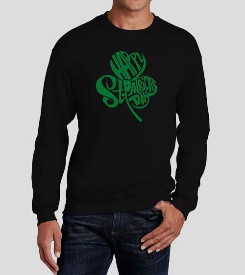 LA Pop Art Men's Black St. Patrick's Day Shamrock Sweatshirt Size XL