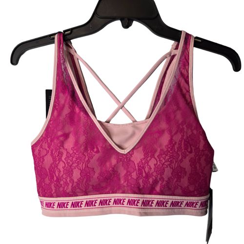 Nike DRI-FIT Swoosh Medium Support Pink Floral Lace Womens Training Sports Bra M