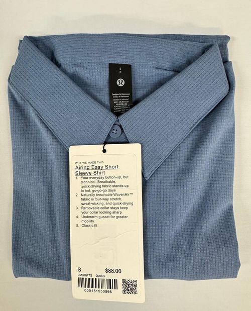 lululemon Airing Easy Short-Sleeve Shirt, Oasis blue. Size S. NWT