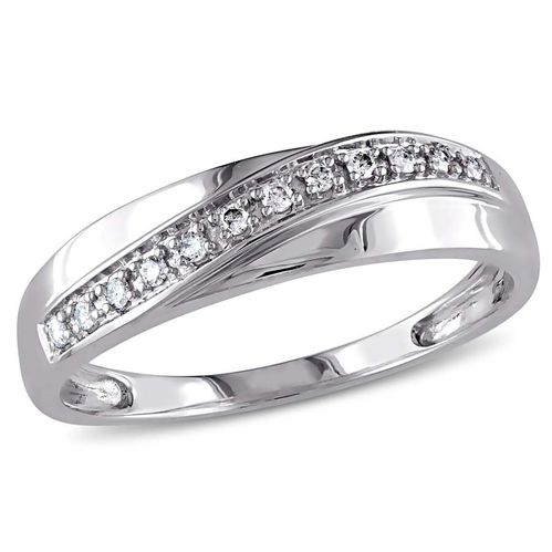 AMOUR 1/10 CT TW Men's Crossover Diamond Wedding Band In 10K White Gold