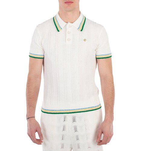 Casablanca Men's White Rib Boucle Polo Shirt, Size X-Small