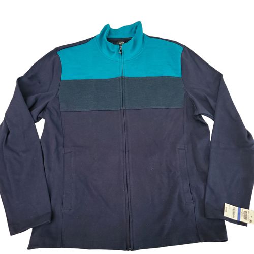 Alfani Men's Colorblocked Full-Zip Sweater Jacket Neo Navy Size XL