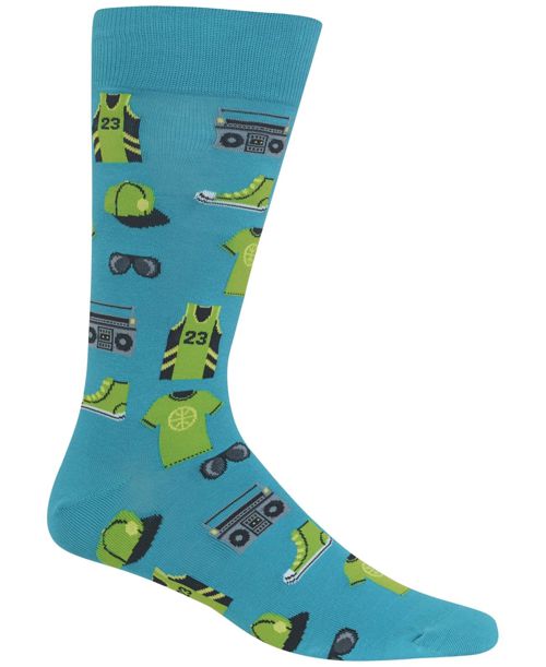 $30 Hot Sox Mens 1 Pair Blue Green Gray Cotton Casual Dress Crew Socks Shoe 6-12