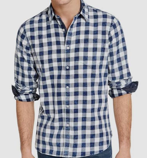 $45 Sun + Stone Men's Blue Long-Sleeve Washed Banarama Check Shirt Size XXL