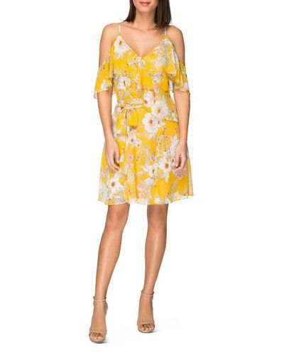New $278 B Collection By Bobeau Women'S Yellow Floral Cold-Shoulder Dress Size L