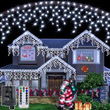 Cool White Icicle Lights, 600LED 49FT with Remote, 8 Modes, Waterproof