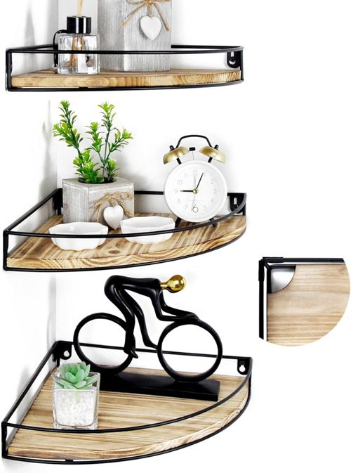 Corner Shelf Wall Mounted, Corner Floating Shelves for Wall, Wood Storage with C