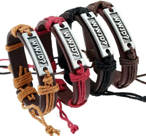 4Pcs WWJD Bracelets for Men What Would Jesus Do Bracelets Leather WWJD Bracelets