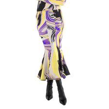 The Attico Abstract-Print Flared Midi Skirt