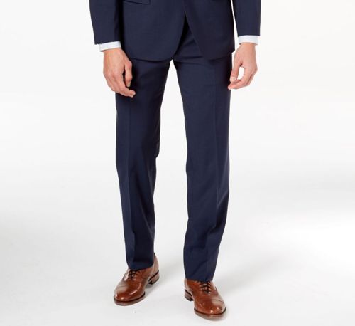 New $200 Michael Kors 31w Men'S Blue Check Wool Flat Front Dress Pants Trousers