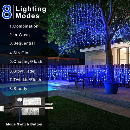 33Ft 400LED Waterproof Blue Icicle Lights for Outdoor Holiday Decor