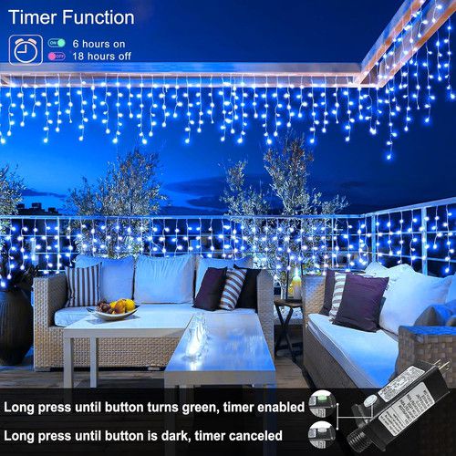 33Ft 400LED Waterproof Blue Icicle Lights for Outdoor Holiday Decor