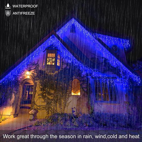 33Ft 400LED Waterproof Blue Icicle Lights for Outdoor Holiday Decor