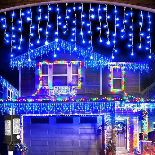 33Ft 400LED Waterproof Blue Icicle Lights for Outdoor Holiday Decor